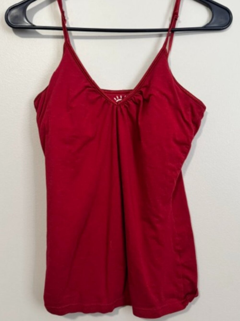 Woman's Energie Red V Neck Camisole w Adjustable Straps & Pleated Front Neckline